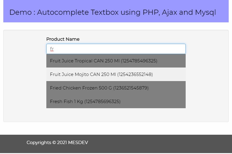 Autocomplete Textbox using PHP, Ajax and Mysql