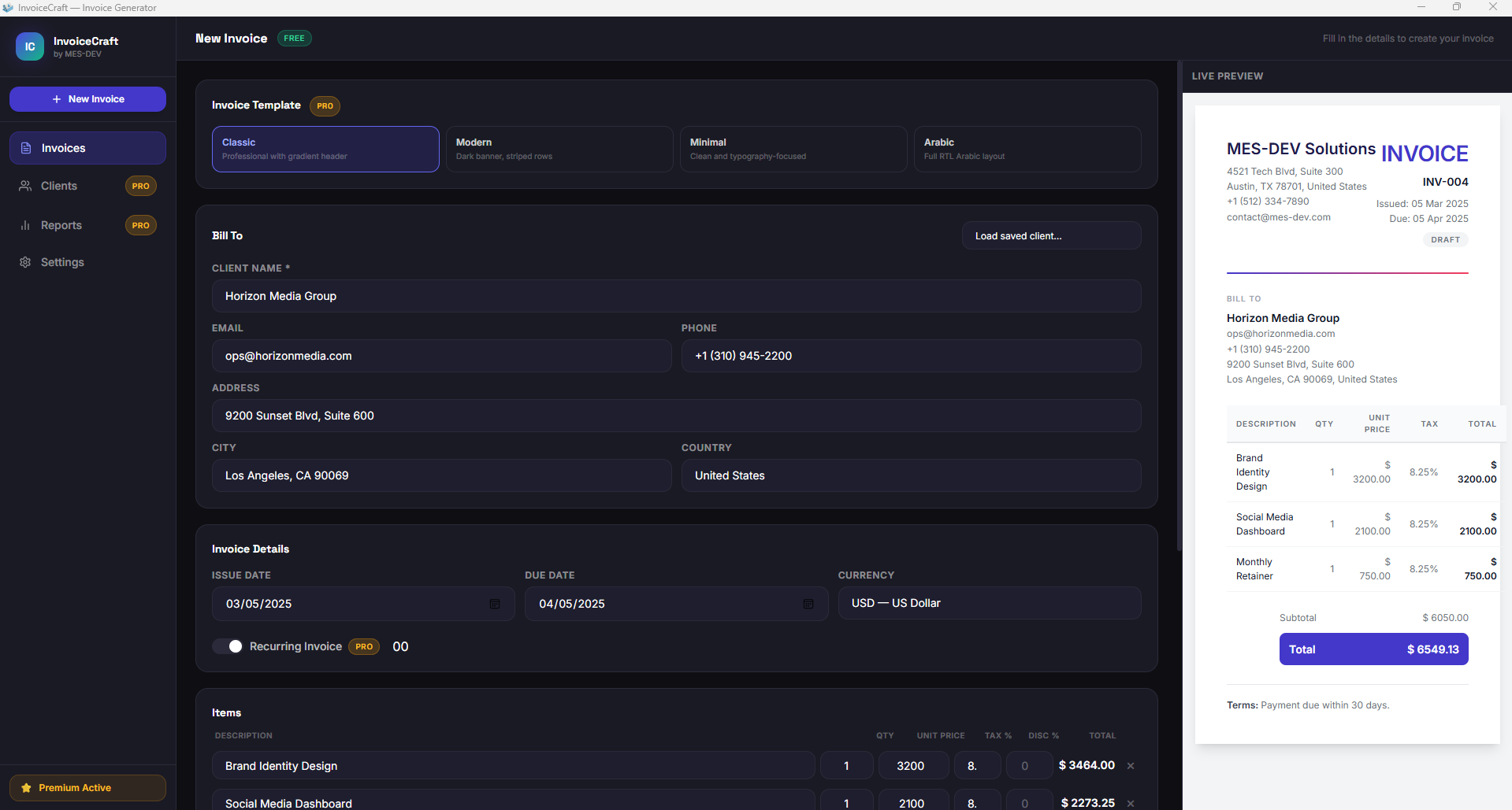 InvoiceCraft screenshot