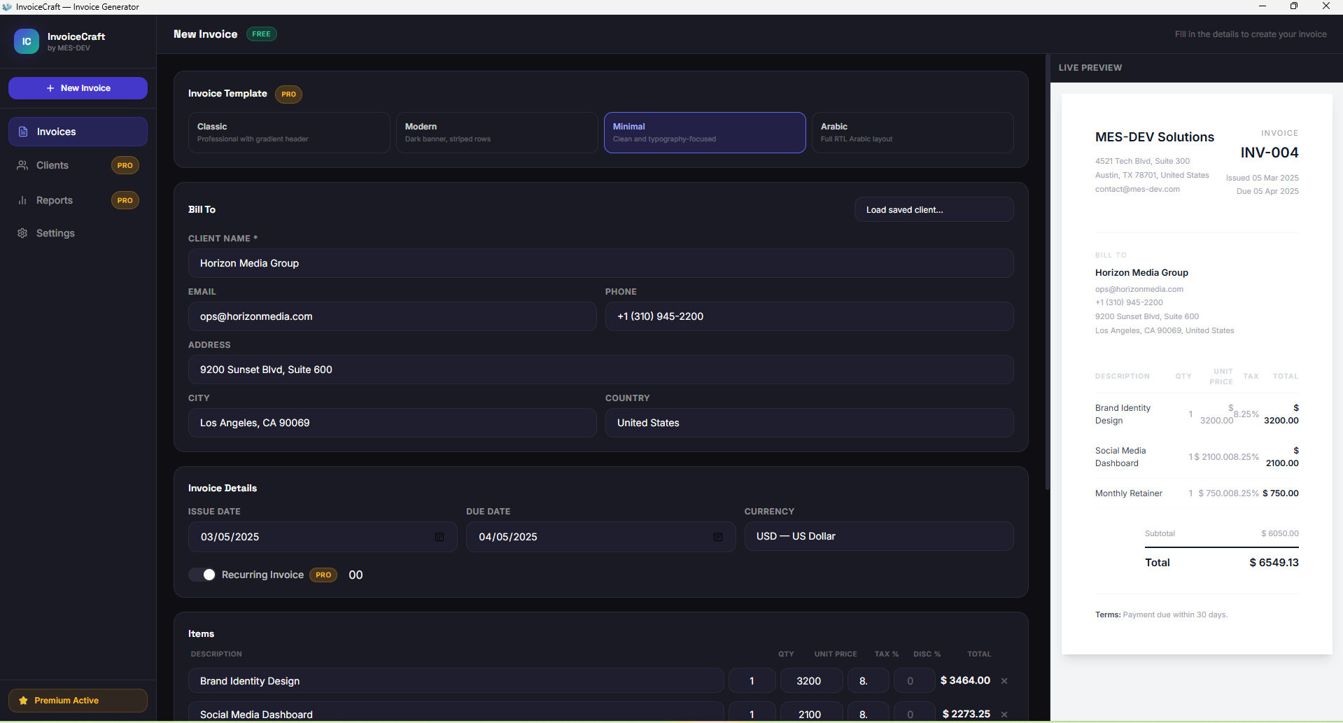 InvoiceCraft screenshot