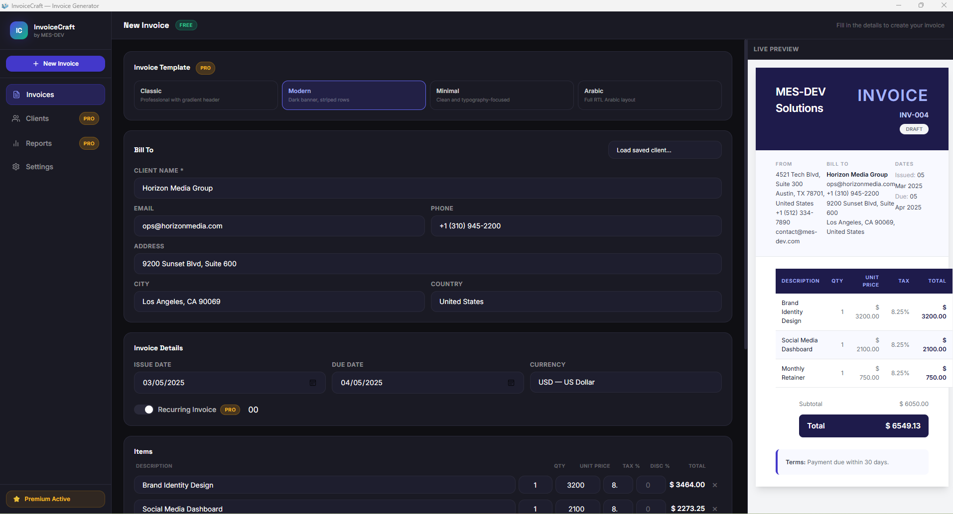 InvoiceCraft screenshot